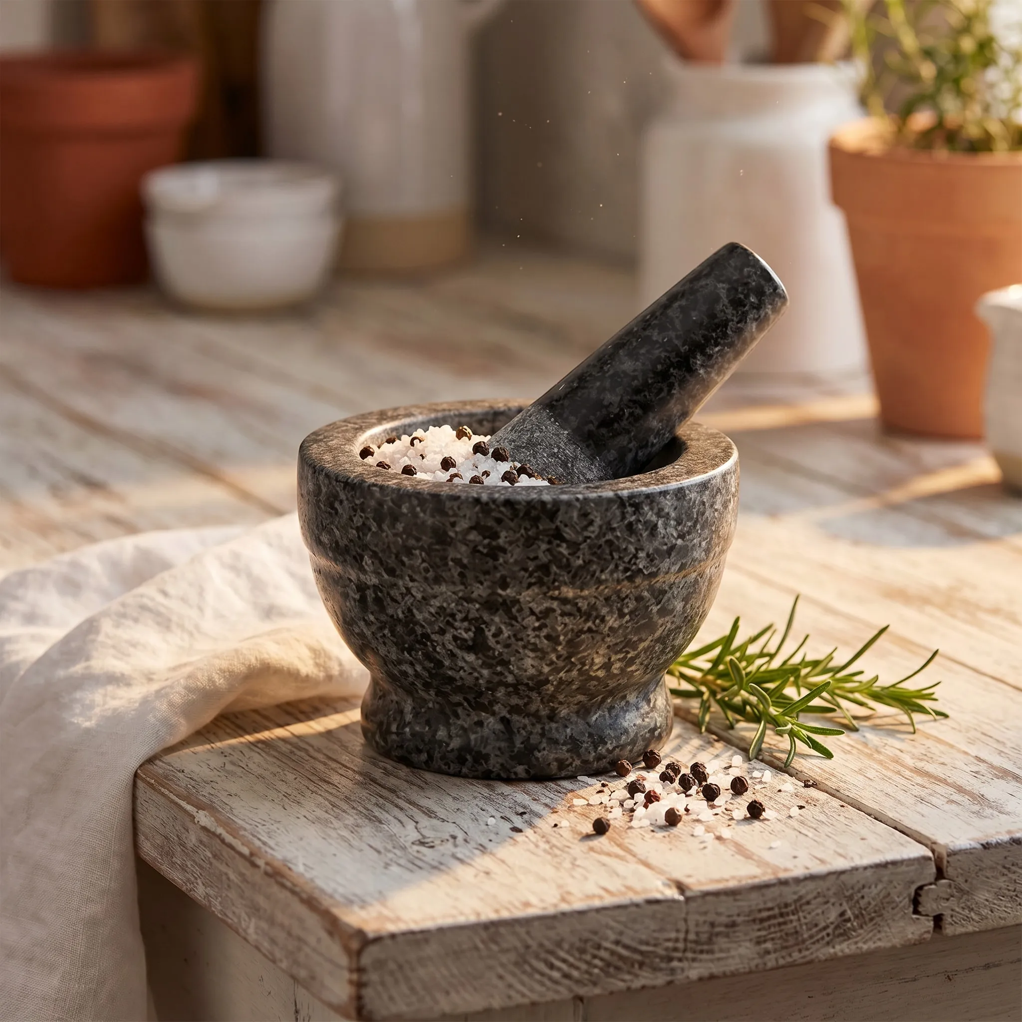 Rustic vibe — Stone Mortar & Pestle lifestyle shot