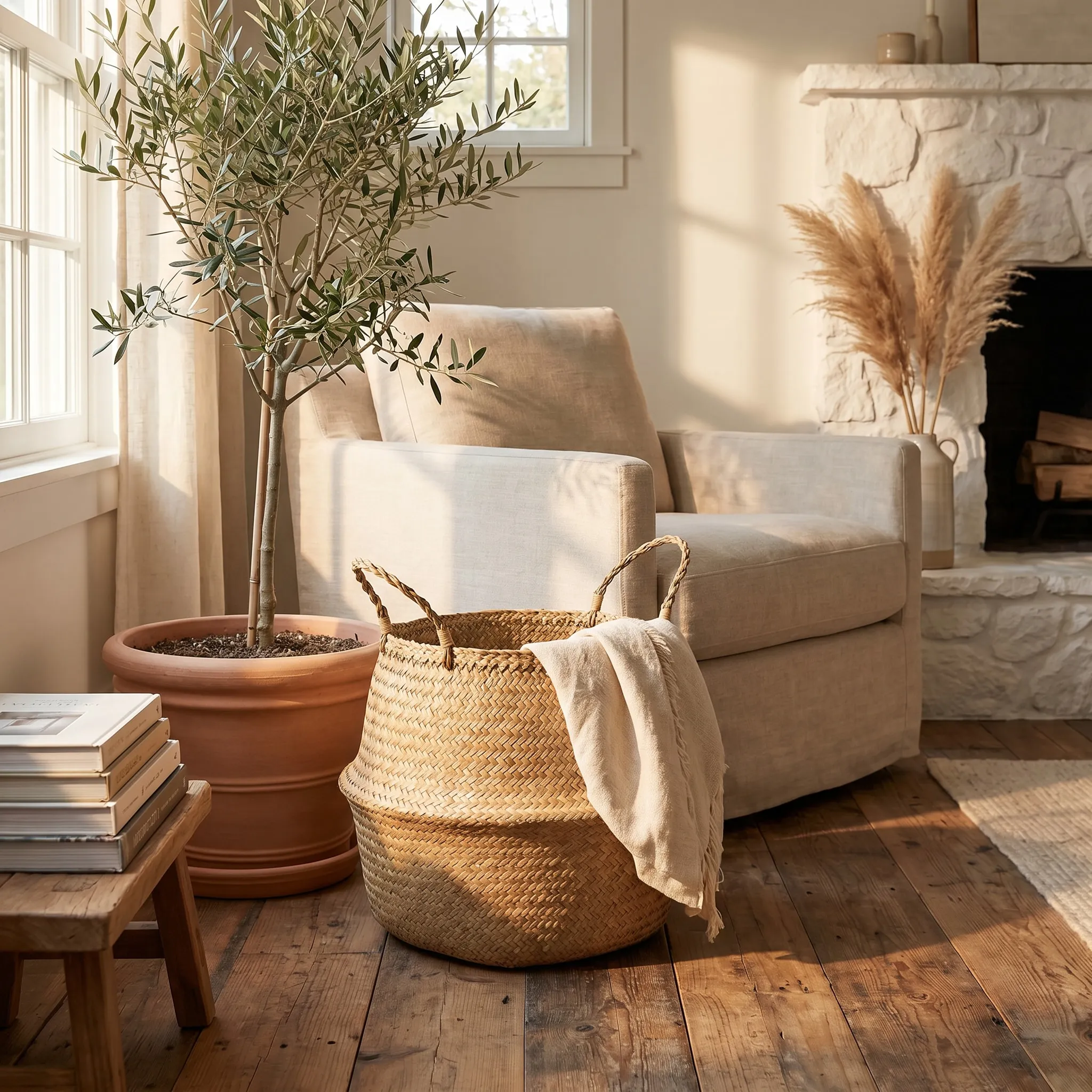 Rustic vibe — Woven Seagrass Belly Basket lifestyle shot