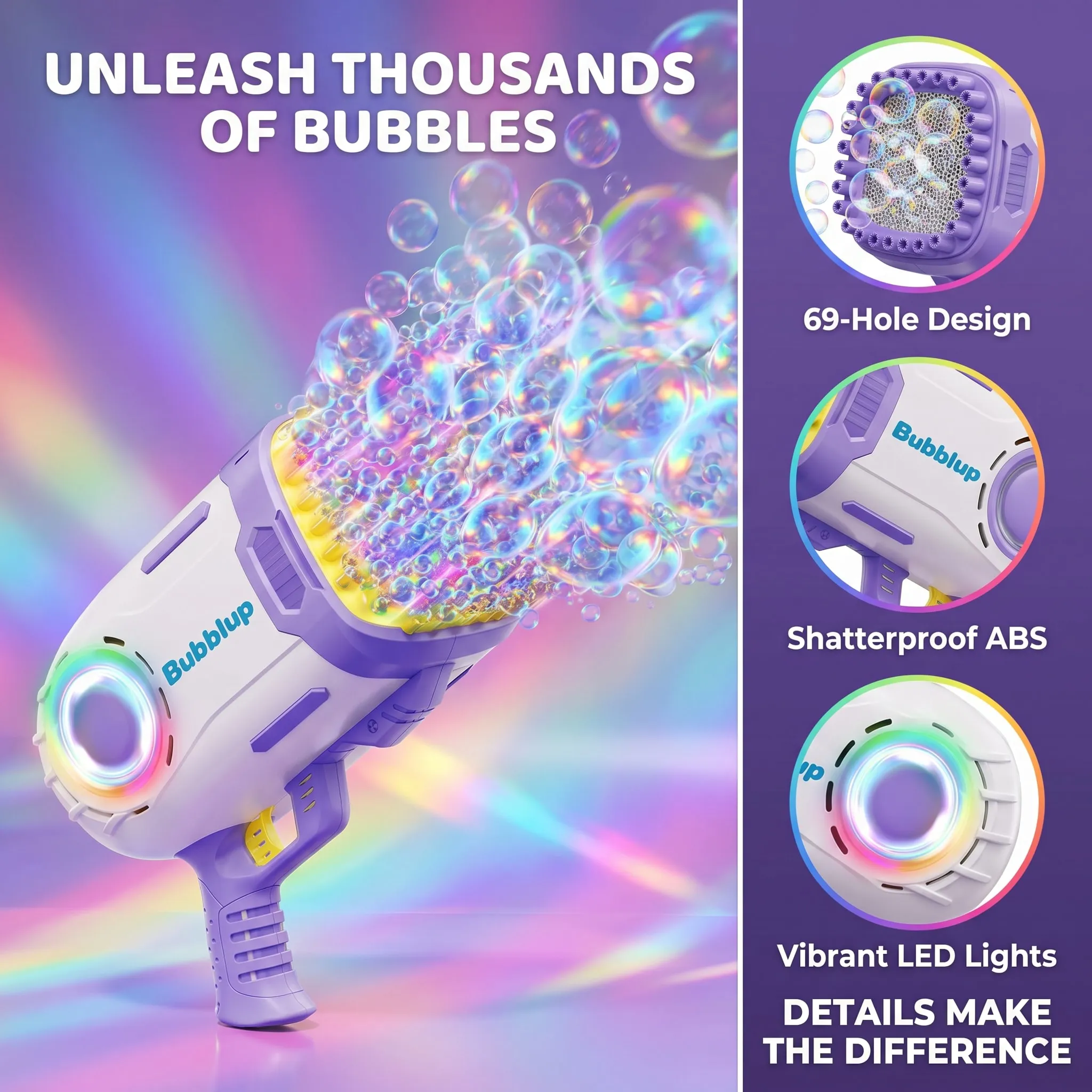 Vibrant vibe — Bubble Gun Launcher infographic