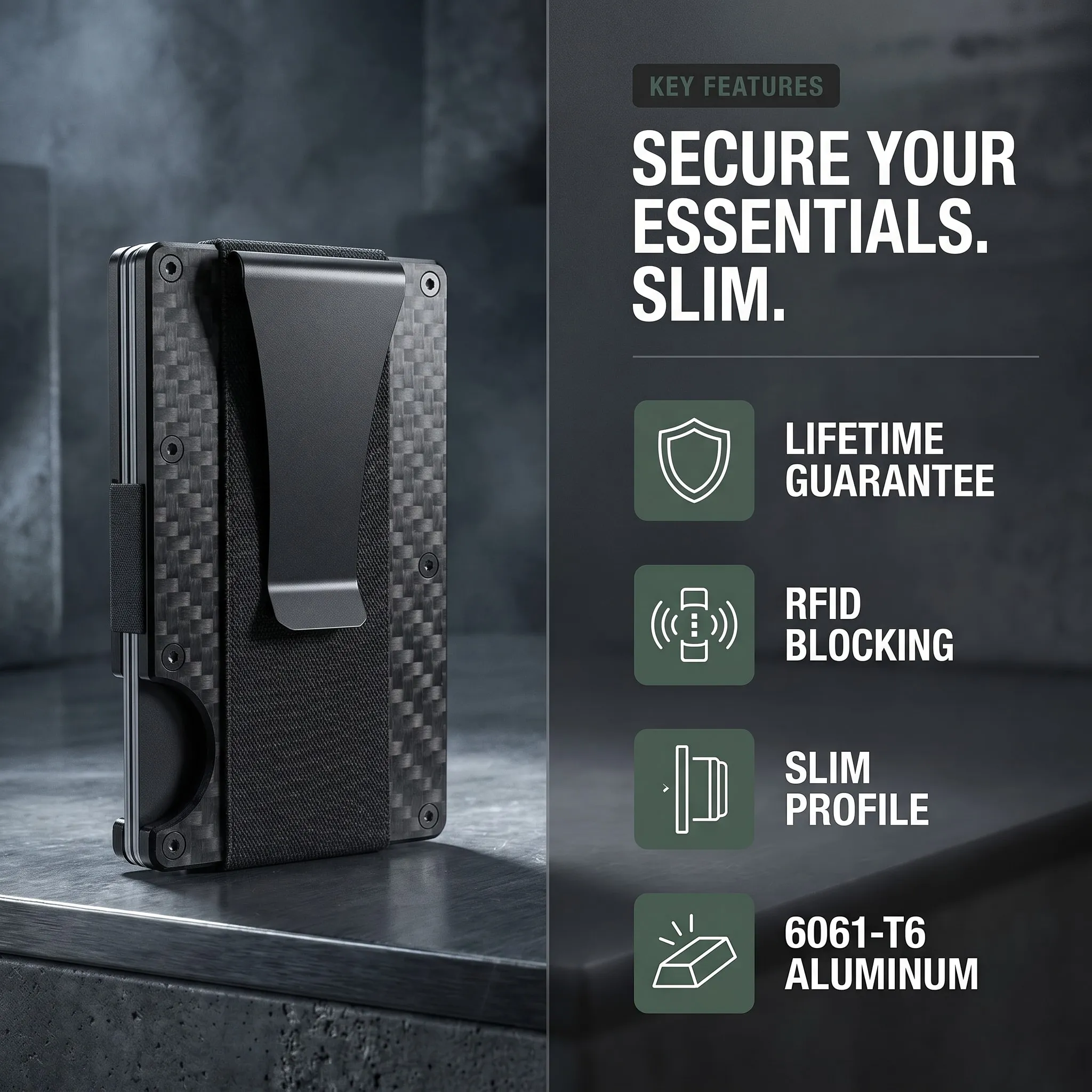Industrial vibe — Carbon Fibre Ridge Wallet infographic